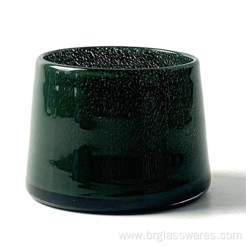 Swirled spots trapezoid shape glass candle jar